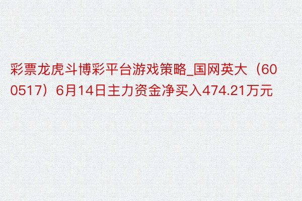 彩票龙虎斗博彩平台游戏策略_国网英大（600517）6月14日主力资金净买入474.21万元